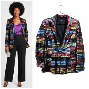 Privy Women Rainbow Sequin Jacket One Button Shiny Sparkly Disco Party Costume S